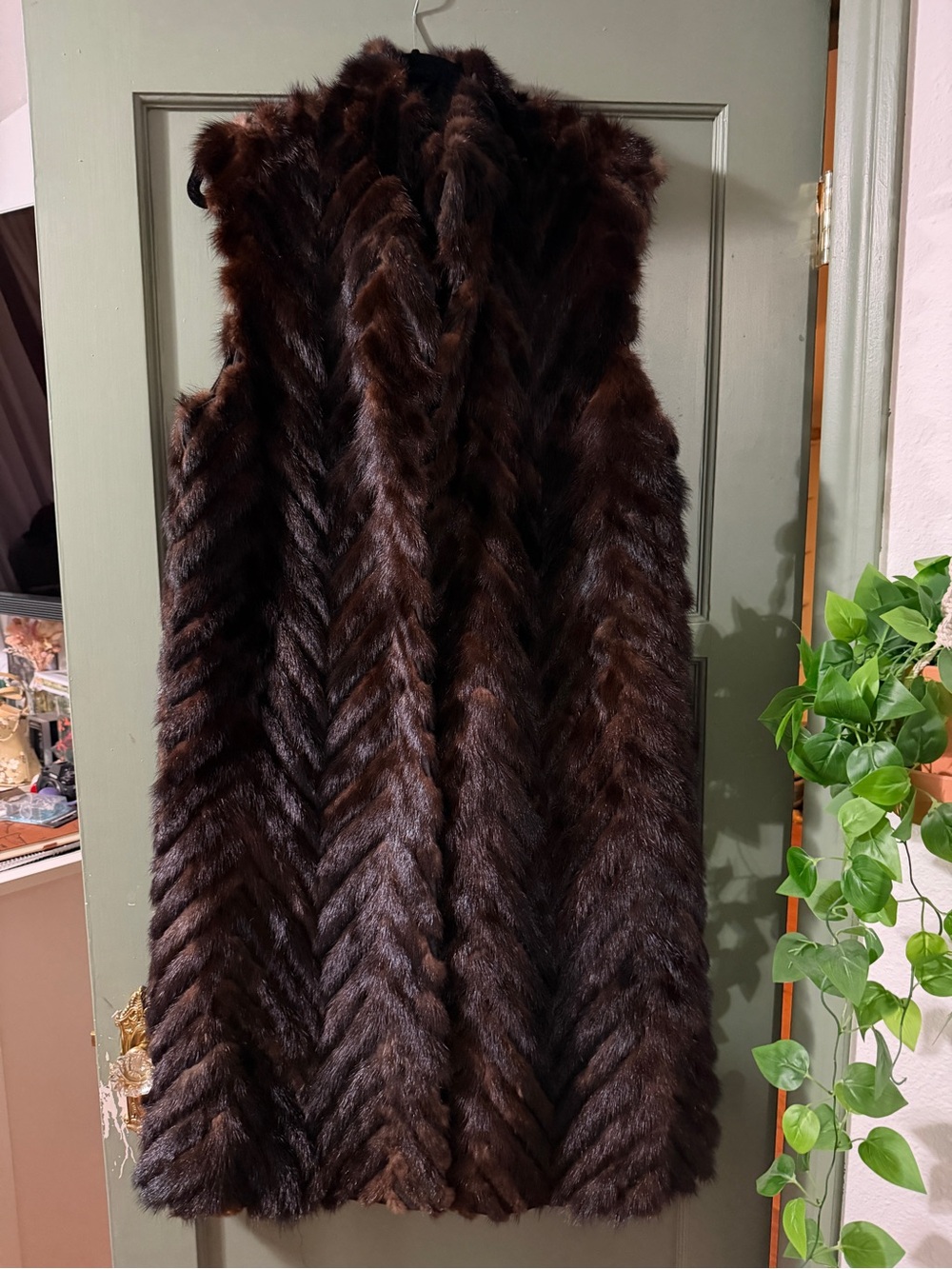 VINTAGE Luxurious Dark Brown long vest coat